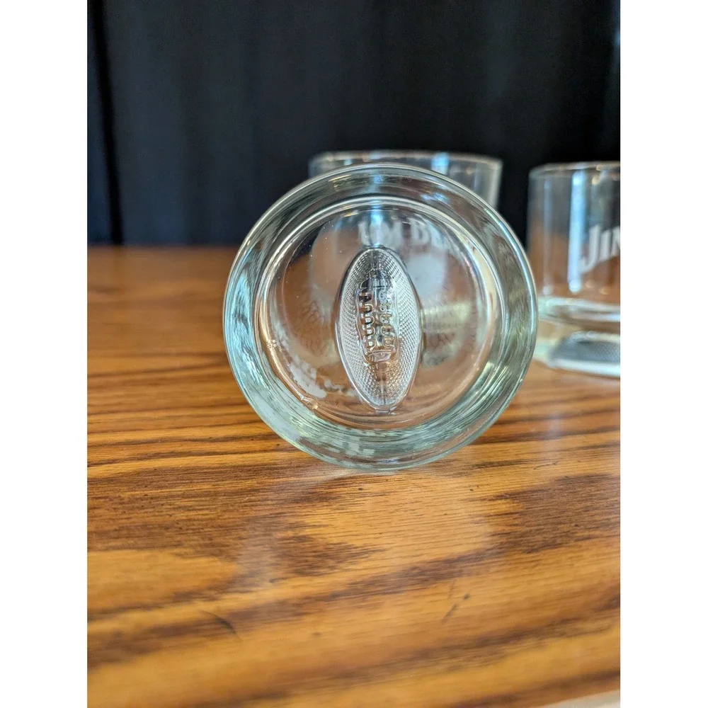 Jim Beam Whiskey Glasses Set 3 Clear 2 Football & Golf Base Etched Logo